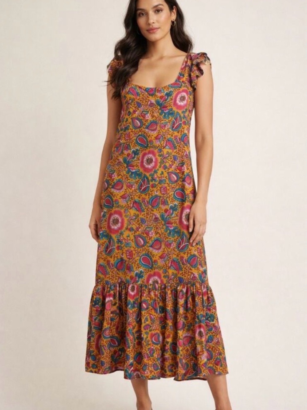 House of Harlow 1960 Jackie Mustard Floral Paisley Maxi Dress